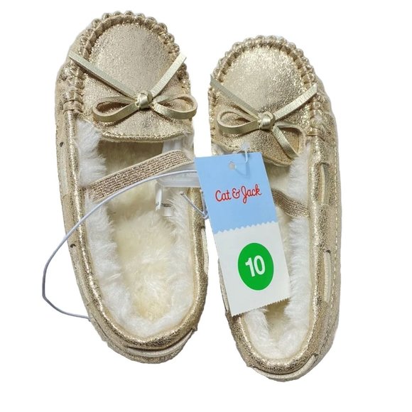 Girls Cat & Jack Girls Shoes Size 10, Kids Gold Sparkle Moccasin LIKE,Brand New - Picture 1 of 6
